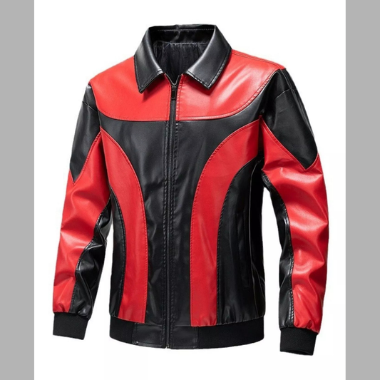 Men's Two-Tone Zip Up Leather Jacket