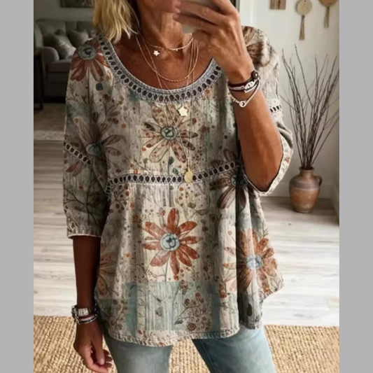 Full Size Hollow Out Round Neck Top Plus Size