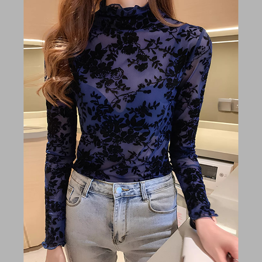Floral Turtleneck Long Sleeve Top