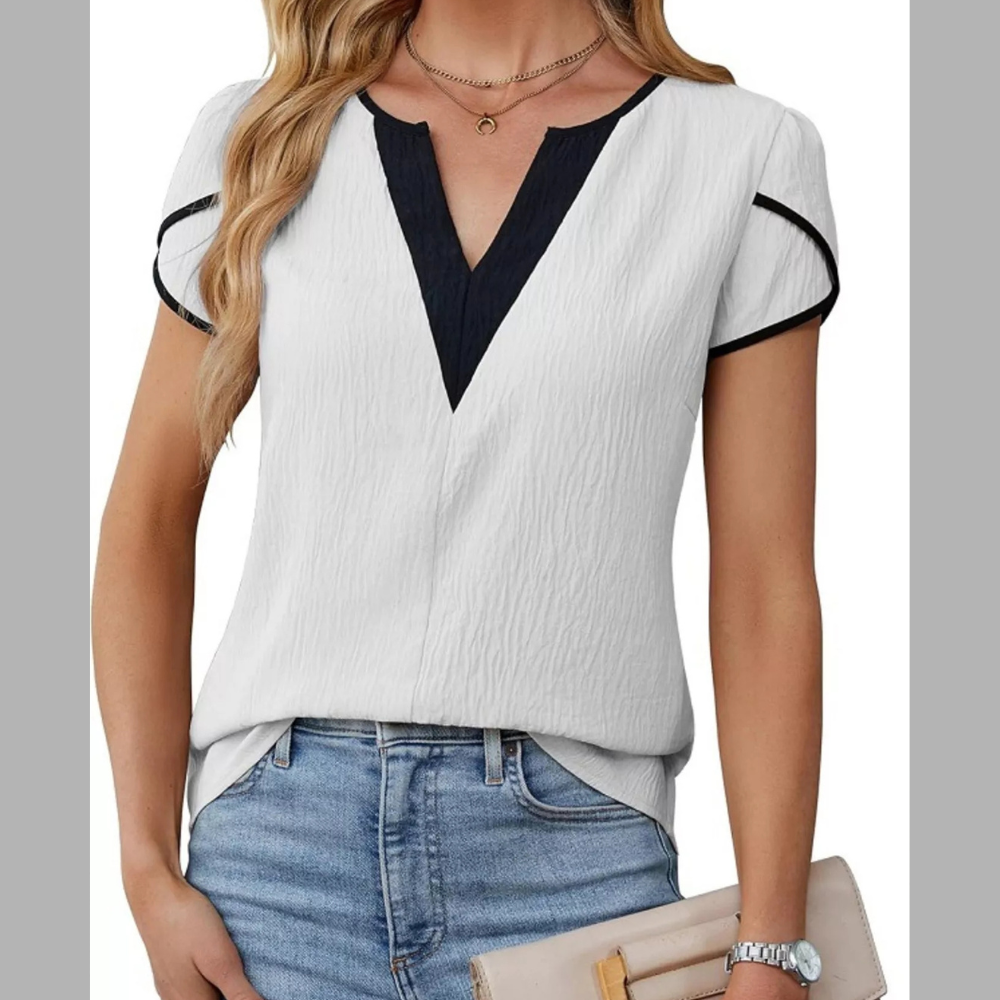 Notched Petal Sleeve Blouse