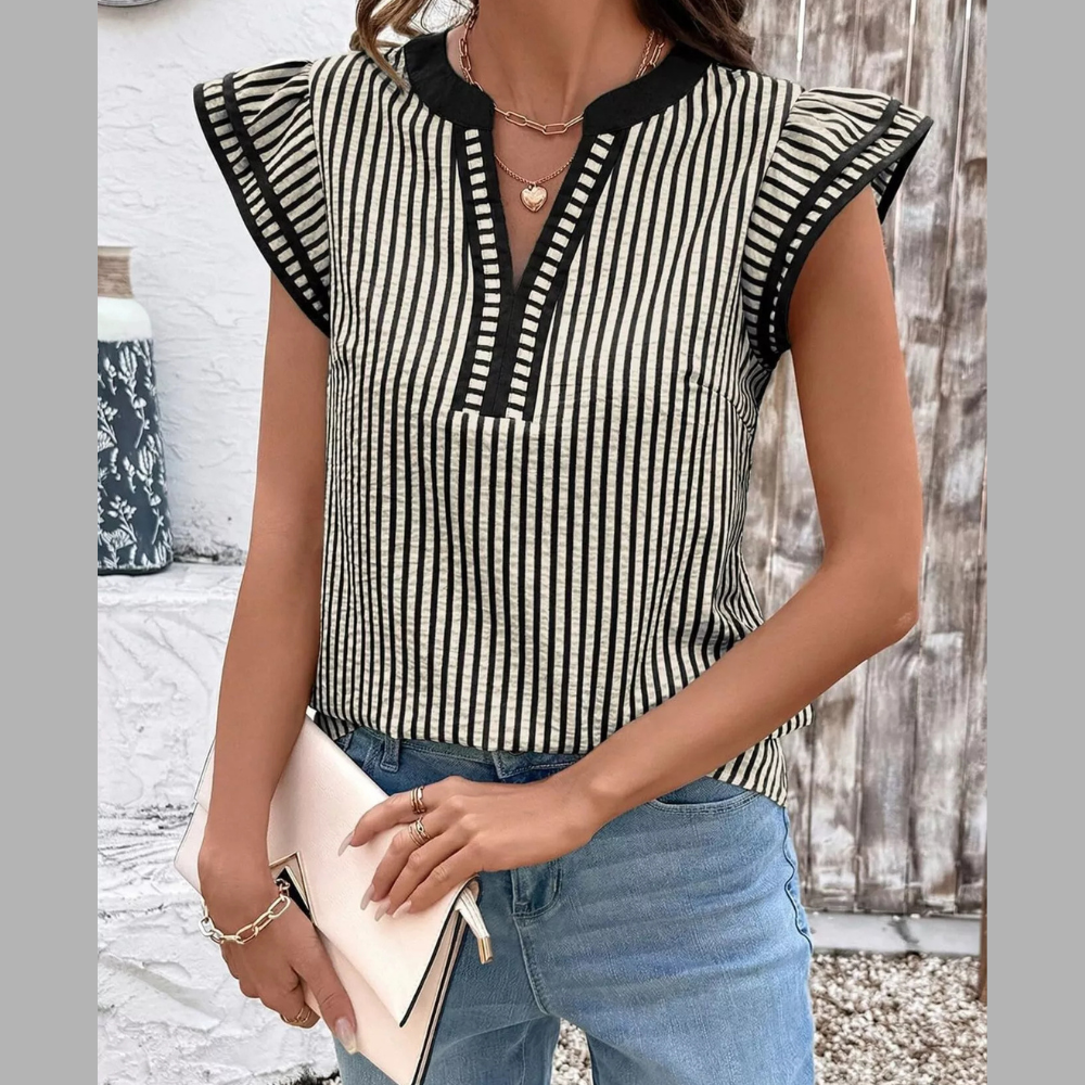 Striped Ruffle Sleeve Blouse