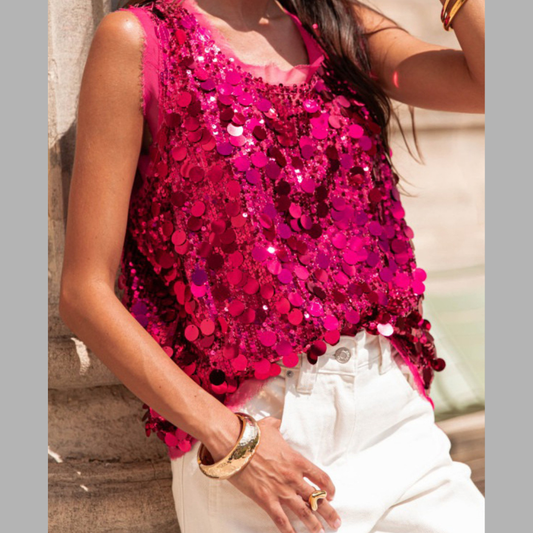 Sequin Round Neck Tank
