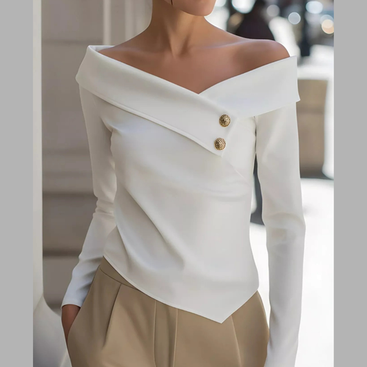 Off-Shoulder Button Detail Blouse