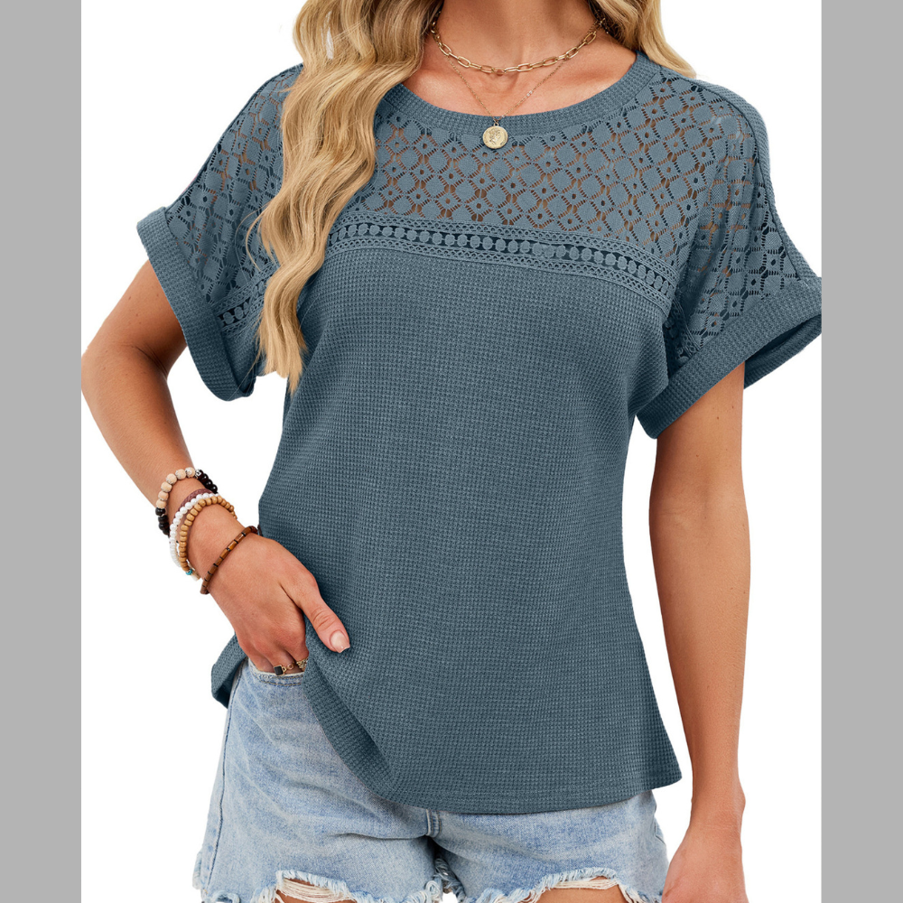 Lace-Trimmed Round Neck T-Shirt
