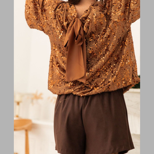Sequin Embellished Tie-Back Blouse