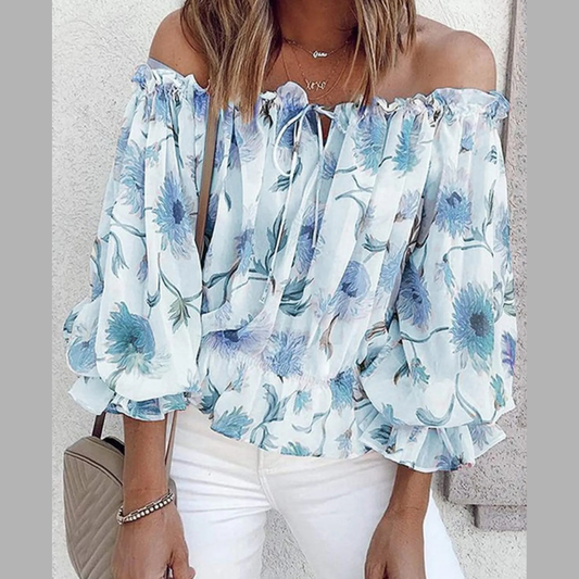 Off-Shoulder Floral Print Blouse