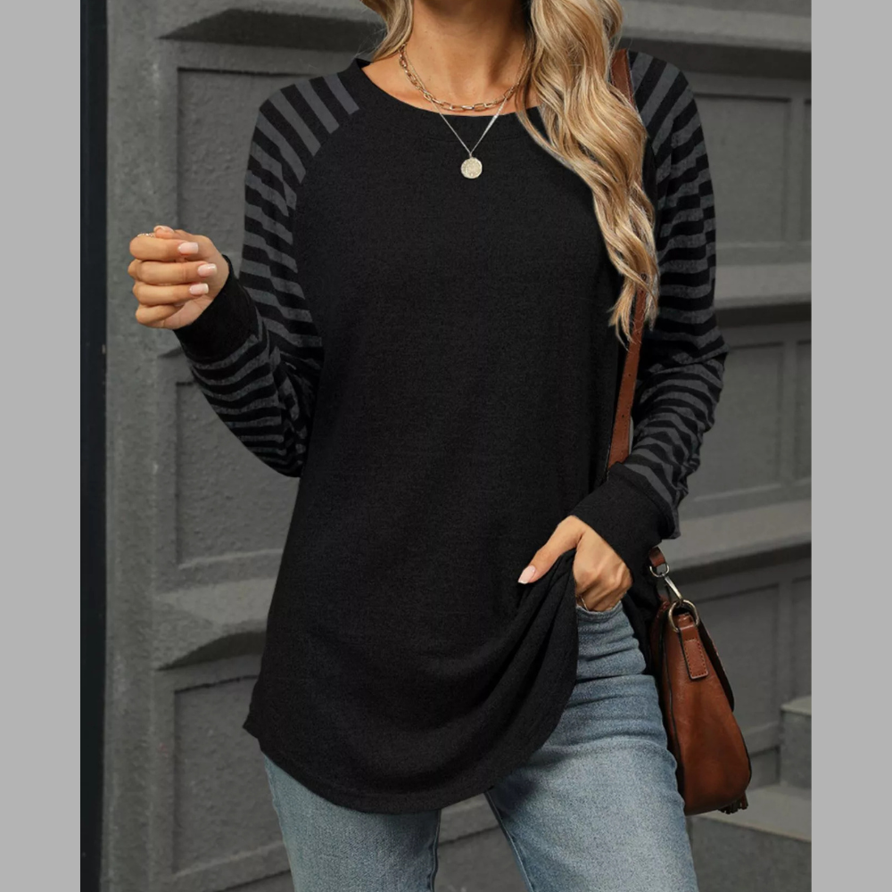 Striped Round Neck Raglan Sleeve T-Shirt