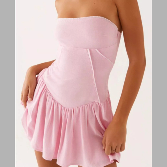 Lace Up Back Tube Dress