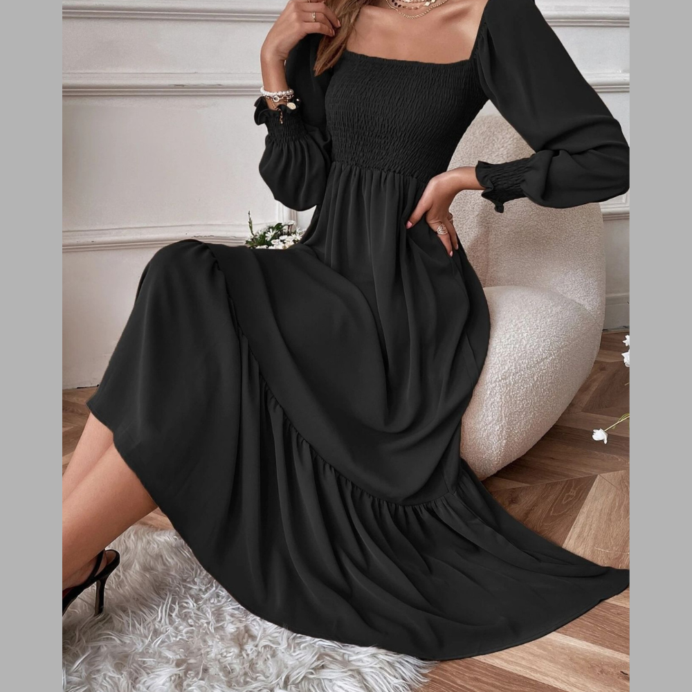 Smocked Long Sleeve Midi Dress
