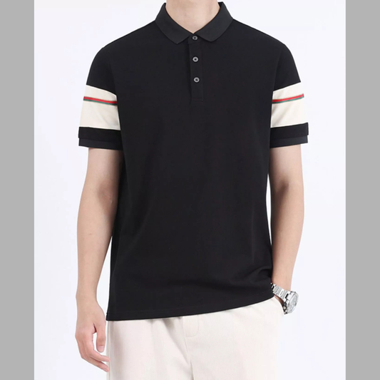Men's Plus Size Striped Sleeve Casual Polo