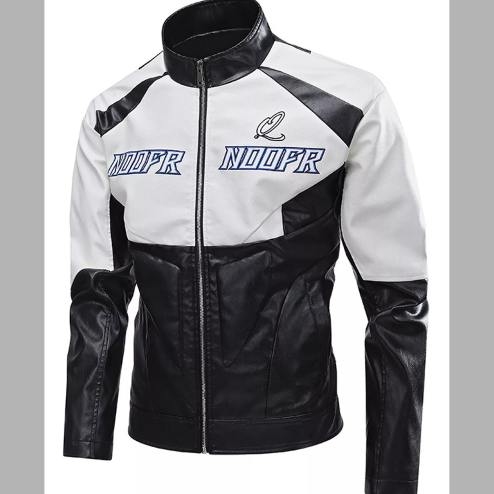 Men's Plus Size Two-Tone Zip Up Leather Jacket