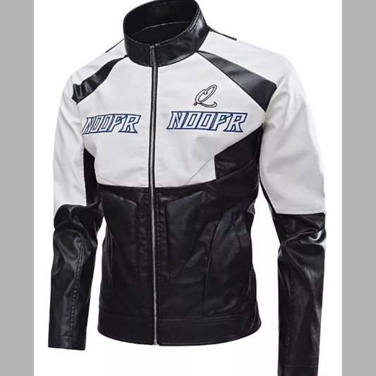 Men's Plus Size Two-Tone Zip Up Leather Jacket