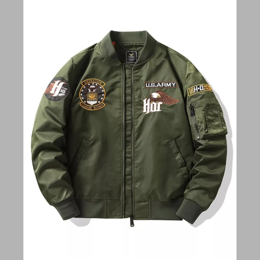Men's Plus Size Embroidered Zip Up Bomber Jacket