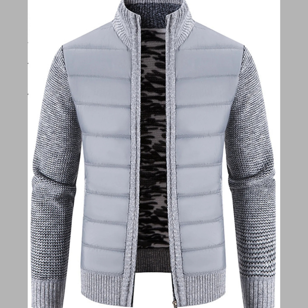 Men's Plus Size Quilted Knit Bomber Jacket with Stand Collar