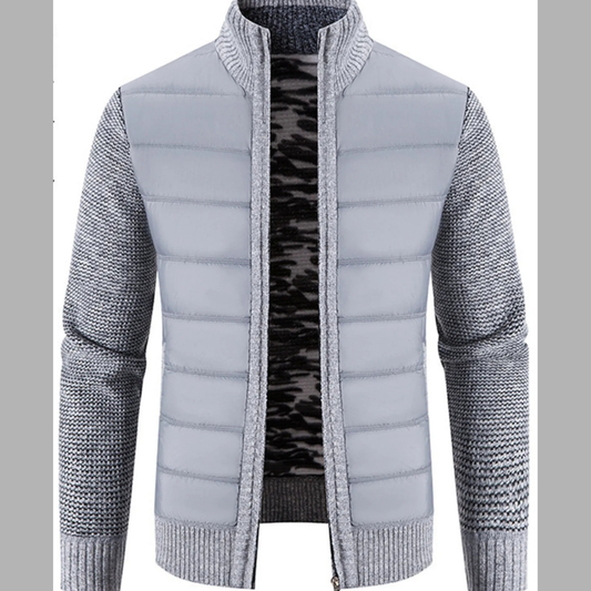 Men's Plus Size Quilted Knit Bomber Jacket with Stand Collar