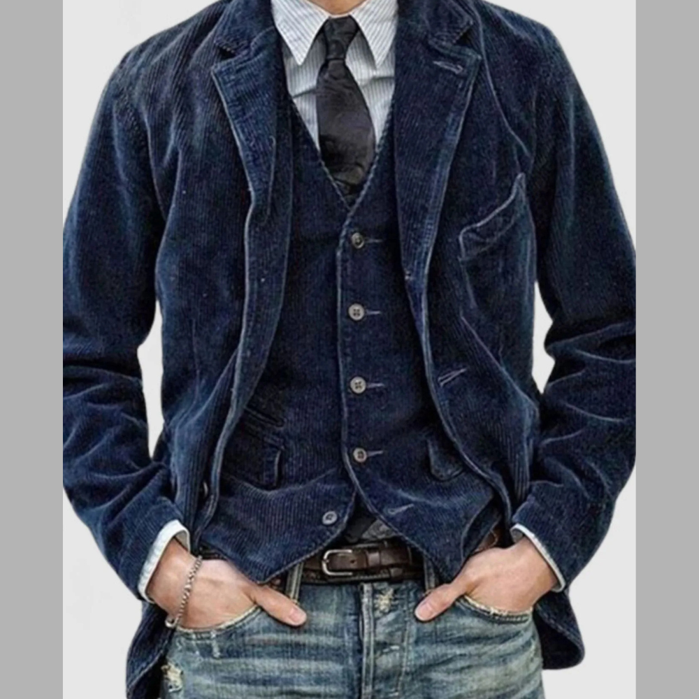 Men's Full Size Button Up Lapel Collar Corduroy Blazer Plus Size