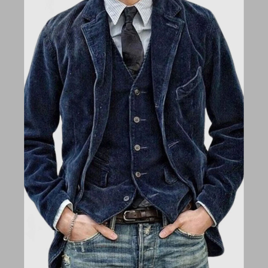 Men's Full Size Button Up Lapel Collar Corduroy Blazer Plus Size