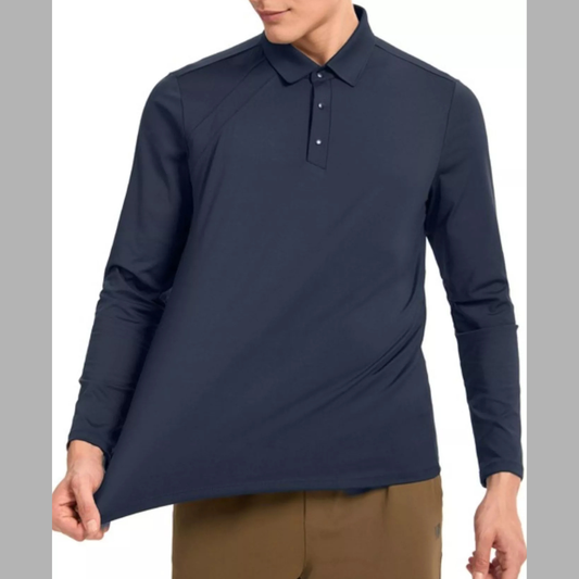 Men's Plus Size Long Sleeve Button Detail Polo