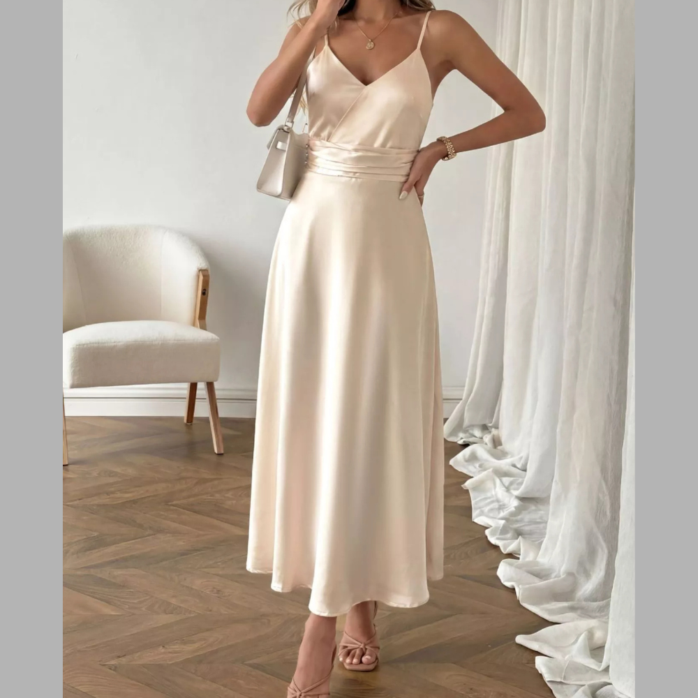Satin V-Neck Maxi Dress