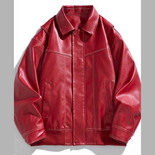 Men's Plus Size Leather Bomber Jacket