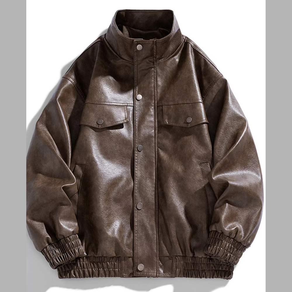 Men's Plus Size Leather Casual Bomber Jacket