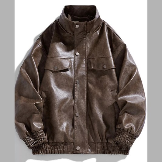 Men's Plus Size Leather Casual Bomber Jacket