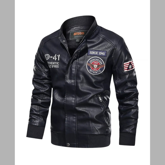 Men's Plus Size Casual Zip Up Leather Jacket