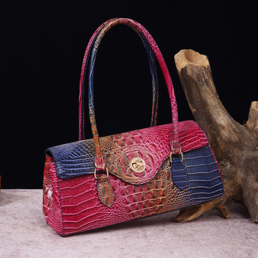 Womens Crocodile-Print Brahmin Shoulder Tote Bag