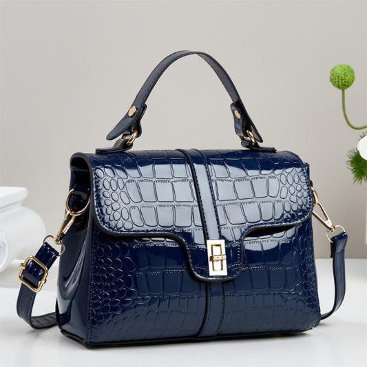 Sleek Stone-patterned Patent Leather Crossbody Bag
