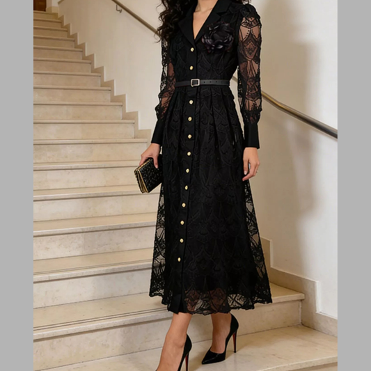 Lace Button Front Midi Dress