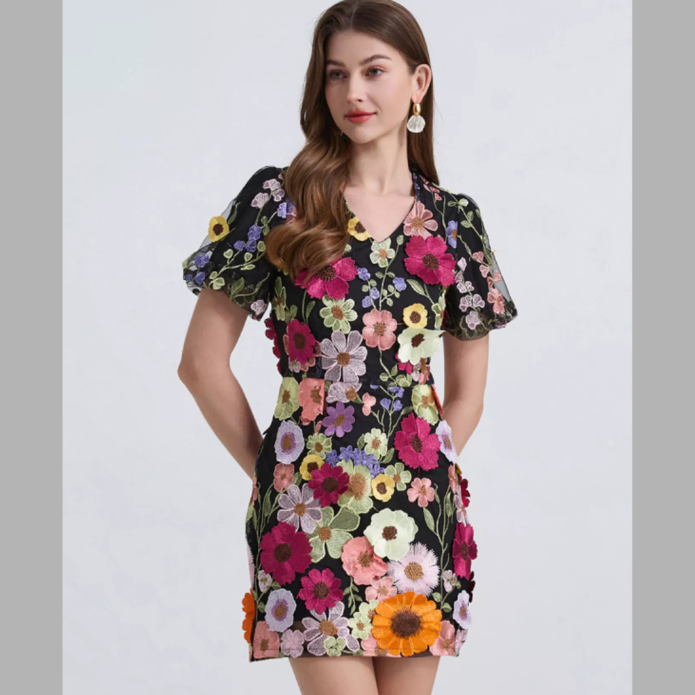 Floral Puff Sleeve Mini Dress