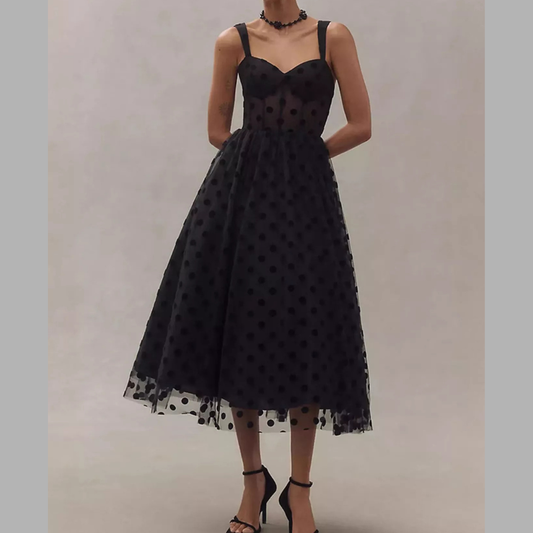Polka Dot Tulle Sleeveless Midi Dress