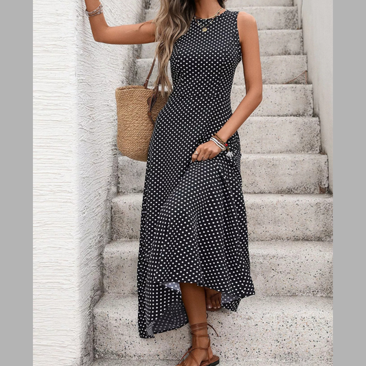 Sleeveless Polka Dot Maxi Dress