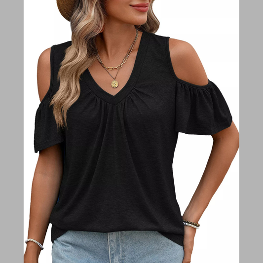 Cold Shoulder V-Neck T-Shirt