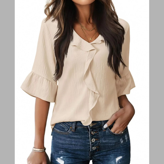 Ruffle Trim V-Neck Blouse