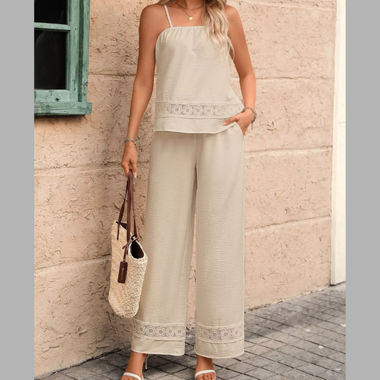 Lace Trim Cami and Wide Leg Pants Set