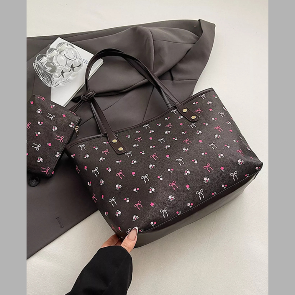 Printed Tote Shoulder Bag with Pouch