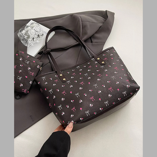 Printed Tote Shoulder Bag with Pouch