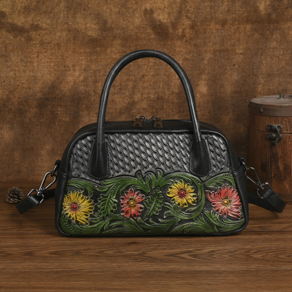 Retro Ethnic-style Full-grain Leather Shoulder Bag For Women