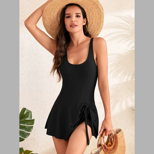 Drawstring Scoop Neck Wide Strap One-Piece Swimwear