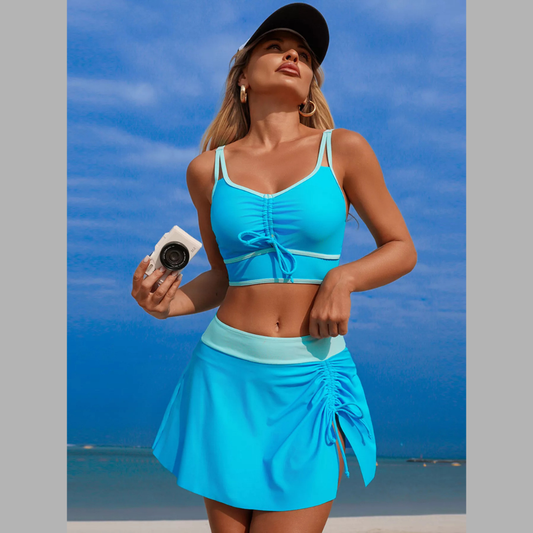 Contrast Trim Drawstring Swim Set