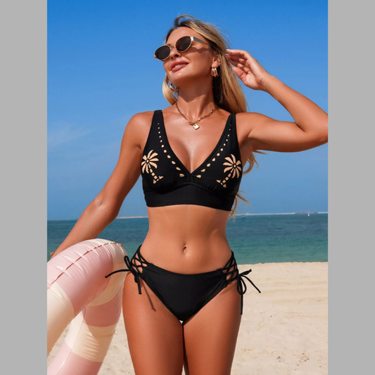 Palm Tree Cutout Lace-Up Swim Set