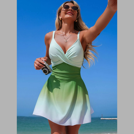 V-Neck Gradient One-Piece Swimsuit