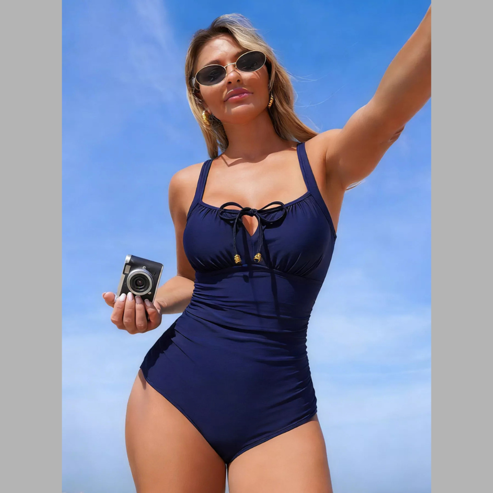 Ruched Tie-Front One-Piece Swimsuit