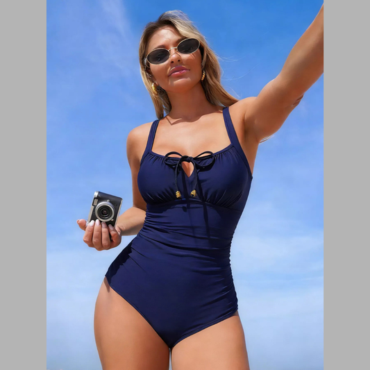 Ruched Tie-Front One-Piece Swimsuit