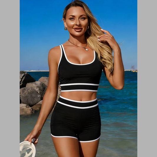 Contrast Trim Scoop Neck Swim Set