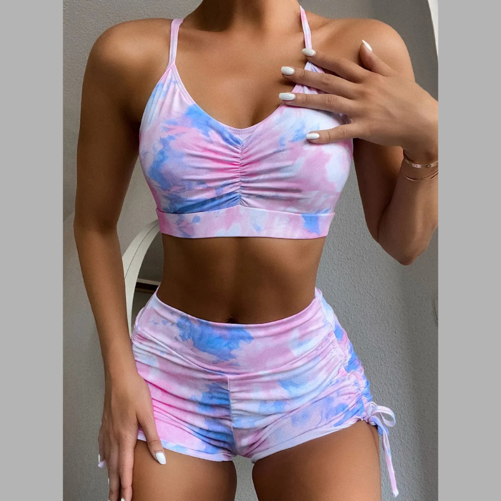 Tie-Dye Spaghetti Strap Top and Drawstring Shorts Swim Set