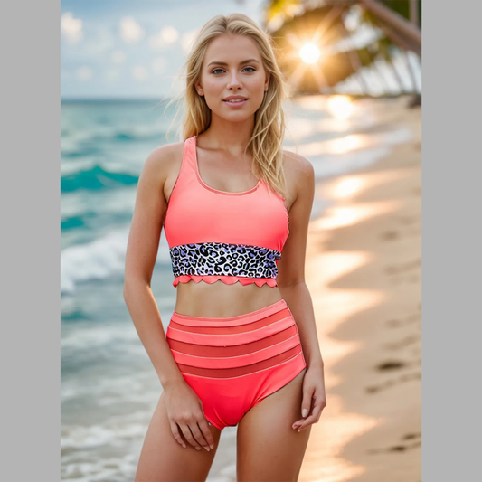 Crisscross Leopard Wide Strap Two-Piece Swim Set
