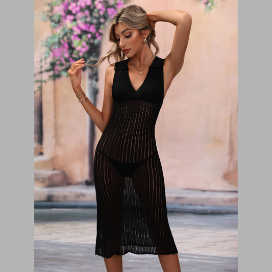 Openwork Johnny Collar Cover Up Dress