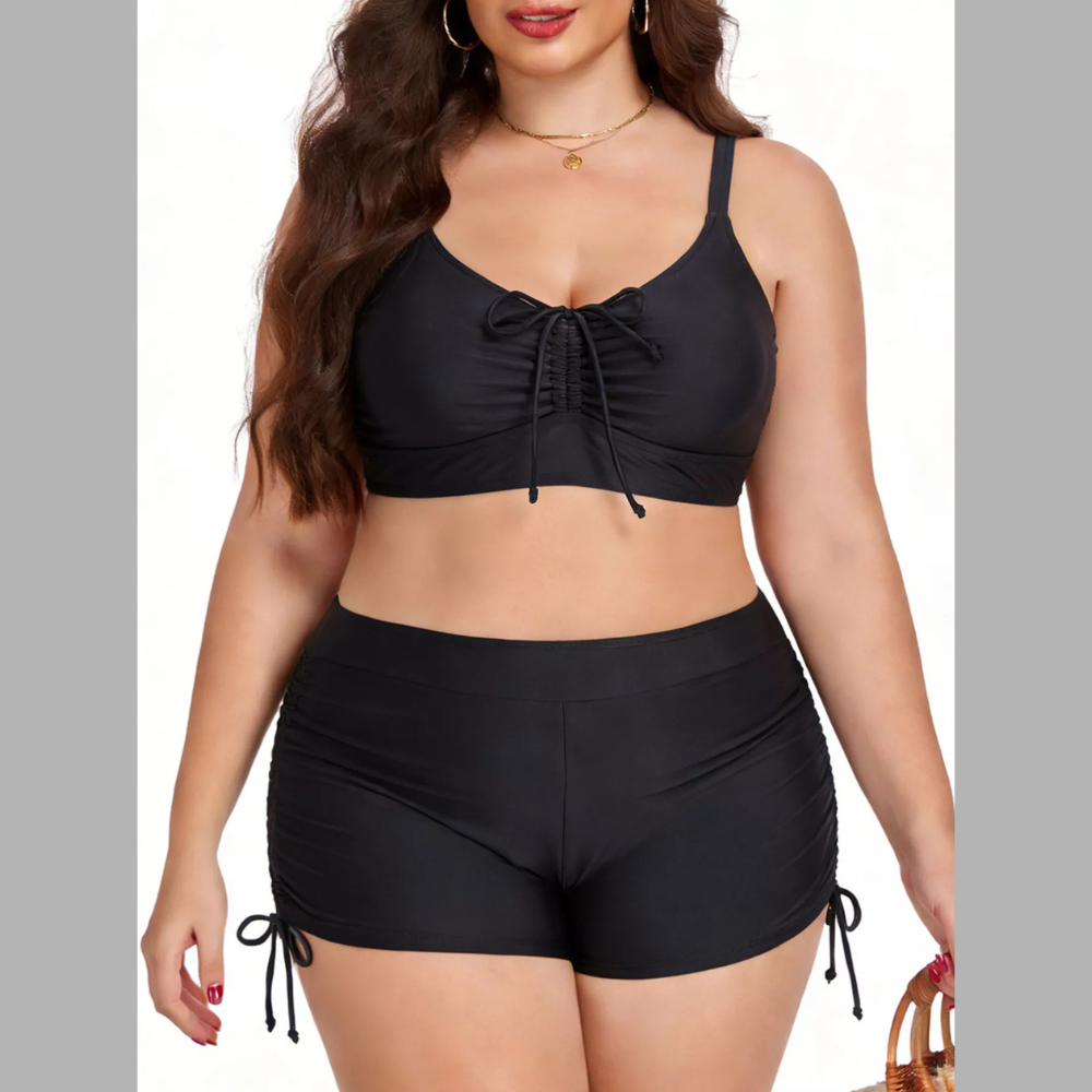 Plus Size Ruched Drawstring Swim Set